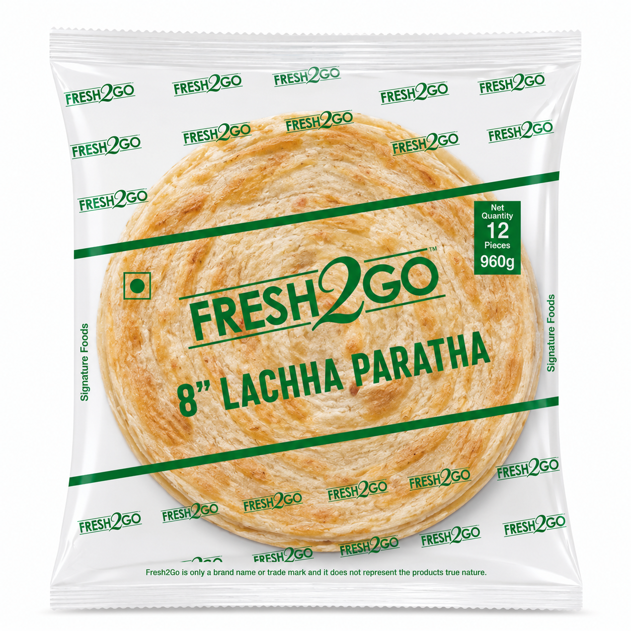 Fresh2Go 8 Inch Frozen Lachha Paratha 12 Pieces Pack
