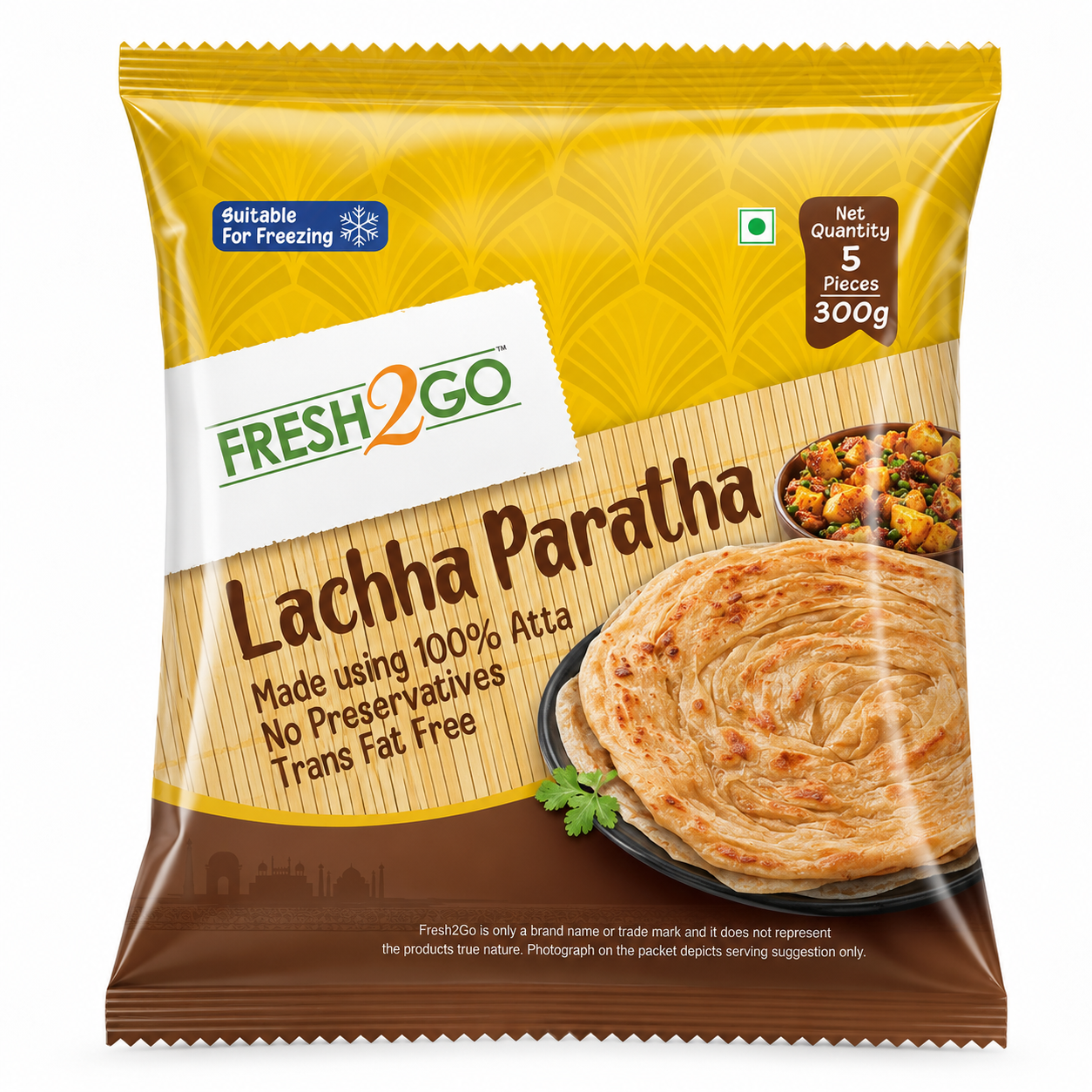 Fresh2Go 7 Inch Frozen Lachha Paratha 5 Pieces Pack