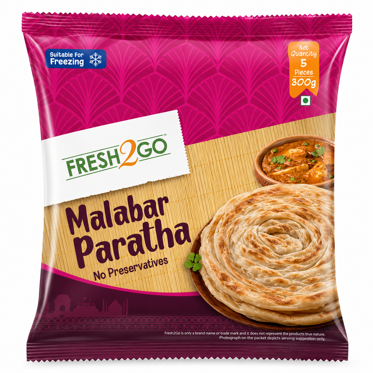 Fresh2Go 7 Inch Frozen Malabar Paratha 5 Pieces Pack