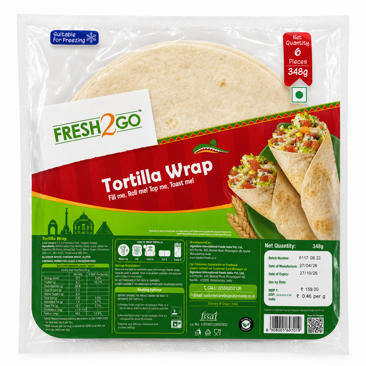 Fresh2Go Premium 8 Inch Tortilla Wrap 6 Pieces Pack