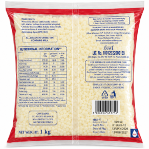 Derista Mozzarella Blend Cheese Diced 1kg Pack Back