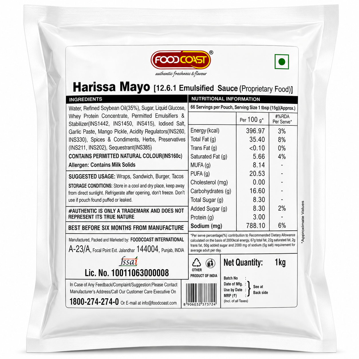 Foodcoast Harissa Mayonnaise 1kg Pack