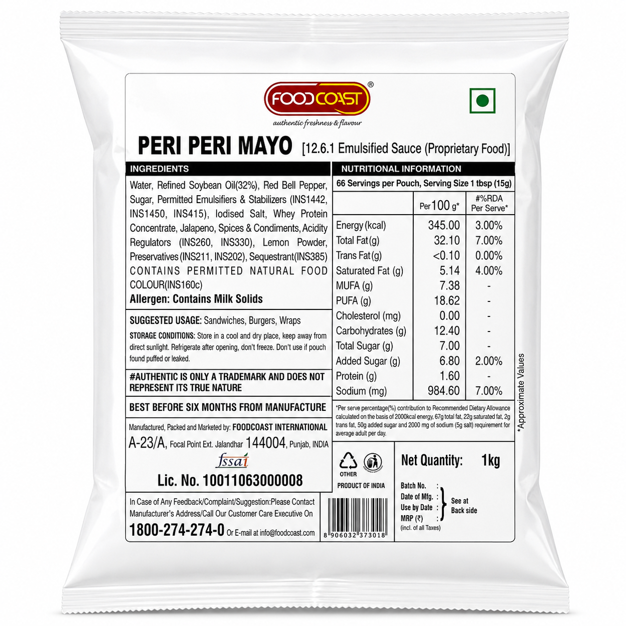 Foodcoast Peri Peri Mayonnaise 1kg Pack