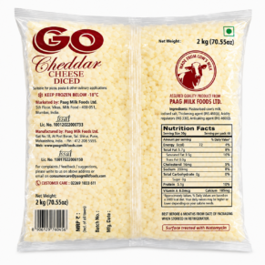 Go Cheddar Cheese Diced 2kg Pack Back