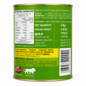 Golden Crown Jalapeño Slices 3kg Can Back