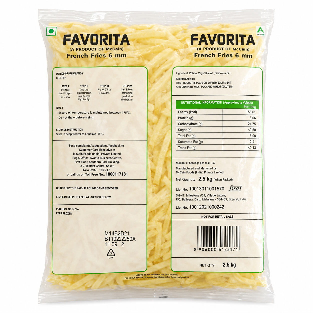 McCain Favorita French Fries 6mm 2.5kg Frozen Pack Back