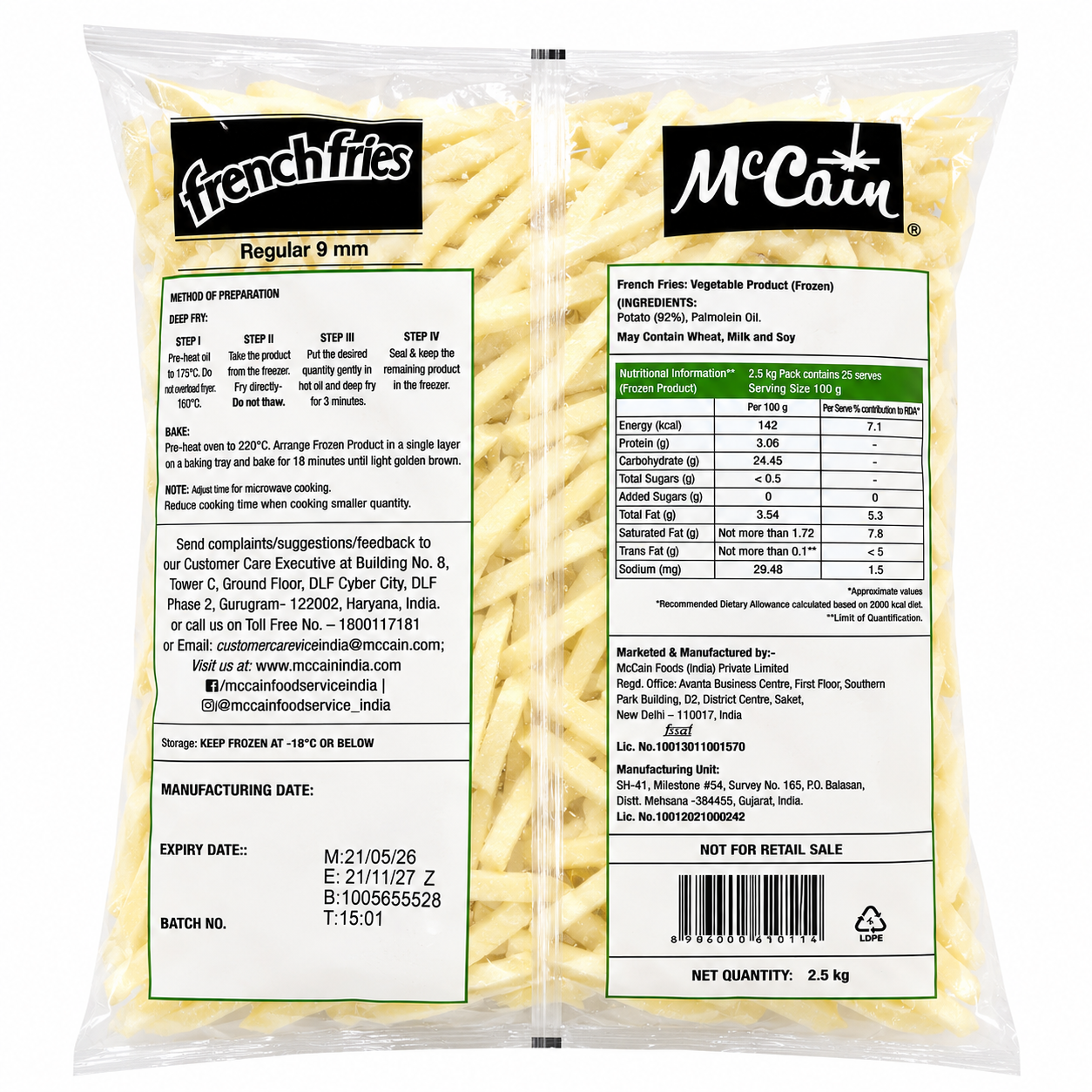 McCain French Fries 9mm 2.5kg Pack-back