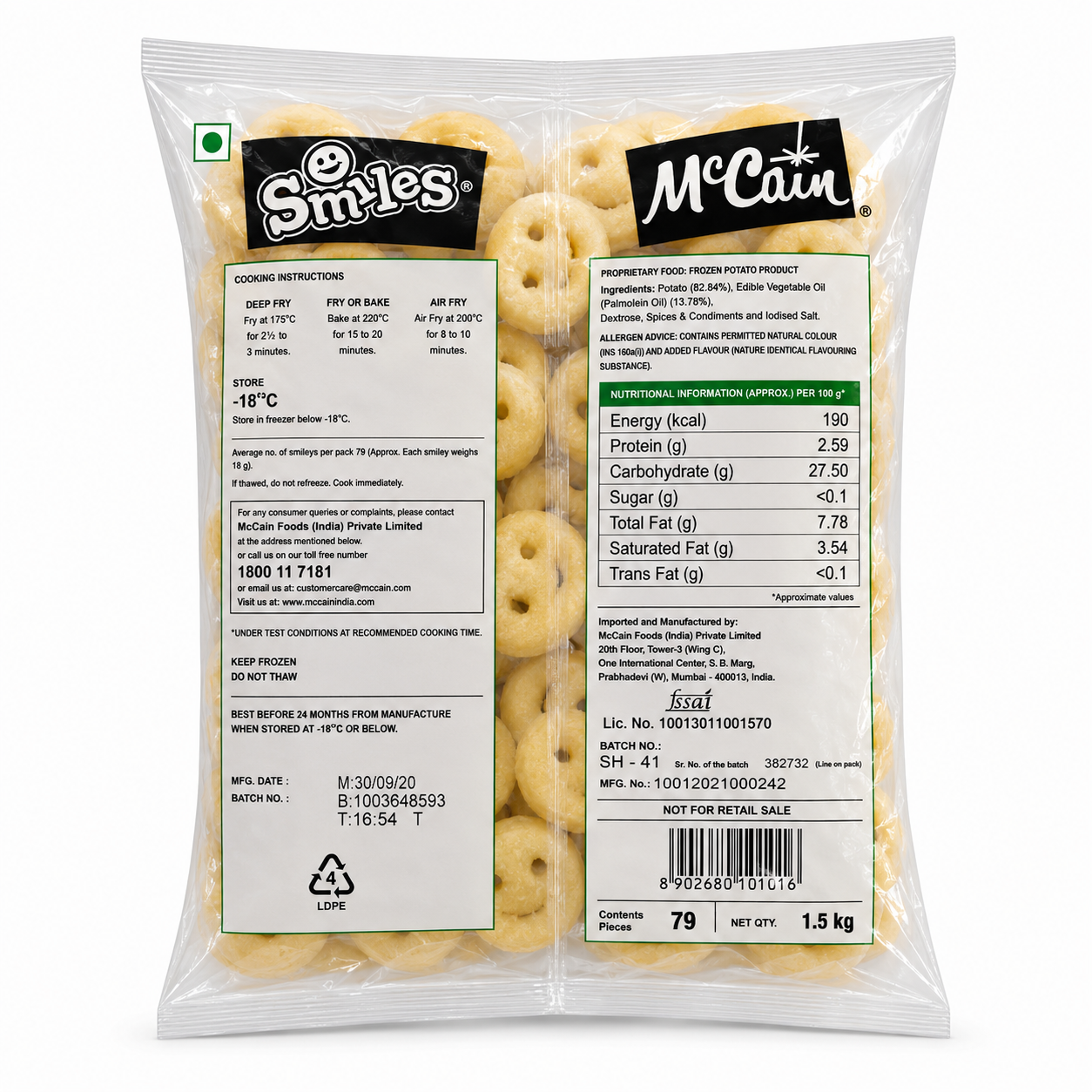 McCain Smiles 1.5kg Frozen Pack Back