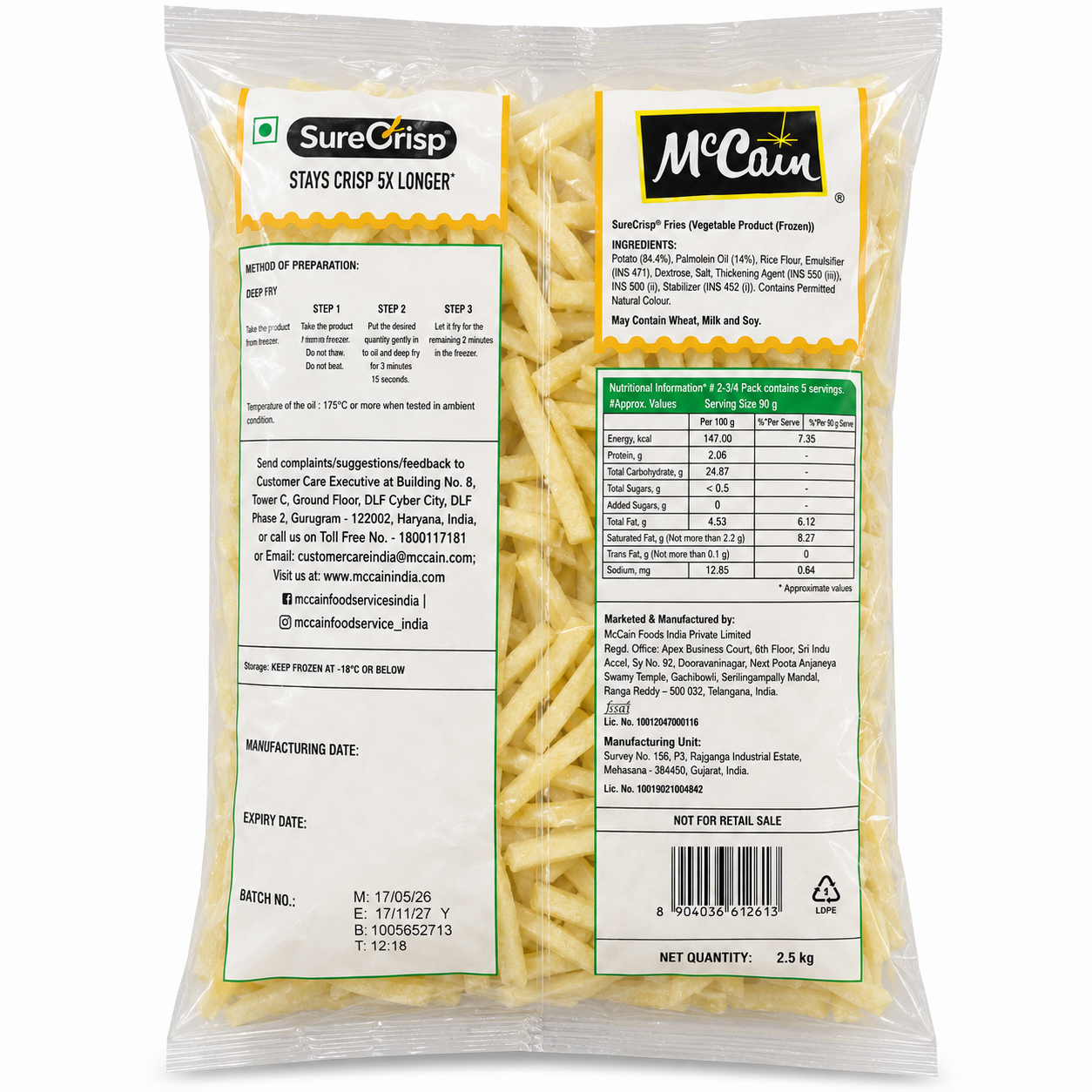McCain SureCrisp French Fries 9mm 2.5kg Frozen Pack Back