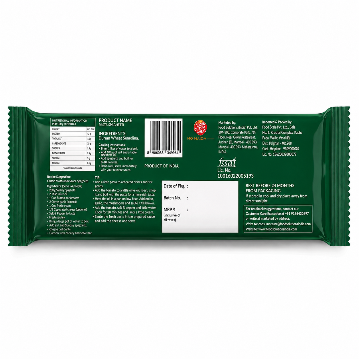 Sunbay Spaghetti Pasta 500g Pack back